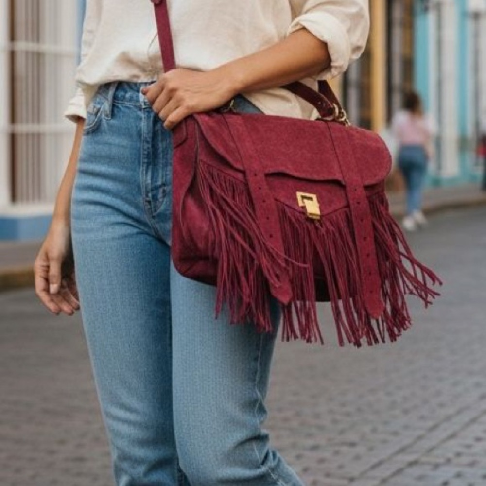 Proenza Schouler Red Suet Leather Satchel Hand Bag